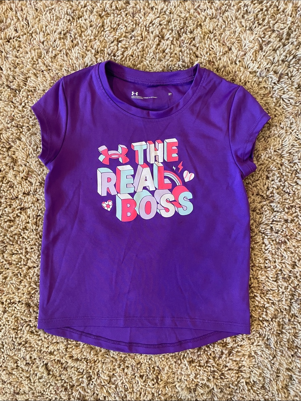 Under Armour Purple Graphic 'The Real Boss' Tee - Size 3T